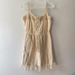 Vintage cream eyelet dress with ruffle details & drawstring waist